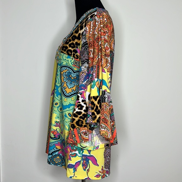 MELISSA PAGE Embellished Print Bell Sleeve Top S - Picture 7 of 8